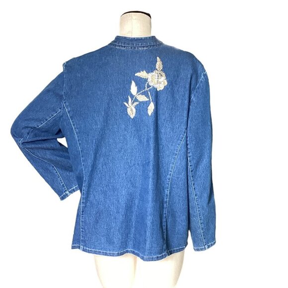 Vintage Yi Lin Oriental Embroidered Denim Zip Jacket Plus Sz 1X Blue #200N - Picture 7 of 11